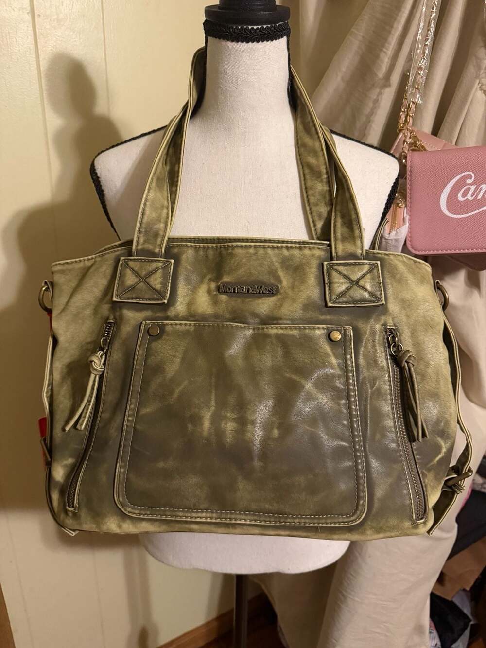 Montana West MWC-224GN Vintage-Style Distressed Olive Green Tote Bag
